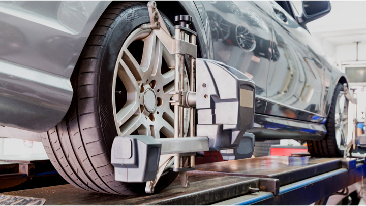 Vehicle getting an alignment.