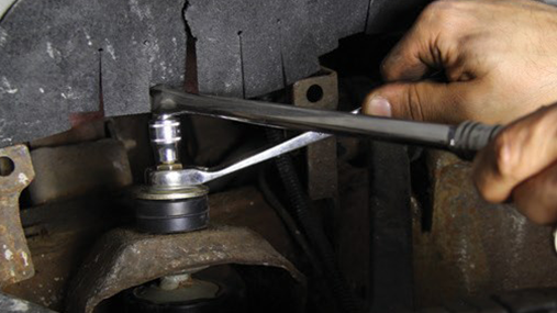 V3N2_05 Shock Installation Step 3 Tighten Nut with Ratchet and Wrench
